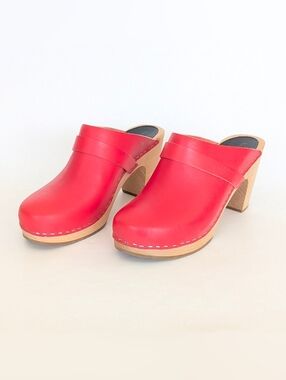 Swedish Hasbeens Red Slip In Classic Clog